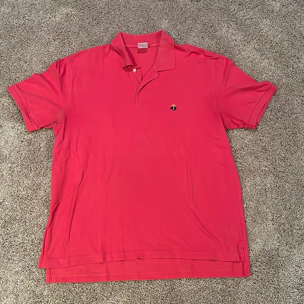 Brooks Brothers salmon colored polo with black logo